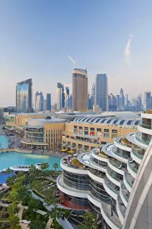 Mall Prints: Dubai skyline, elevated view over the Dubai Mall and Burj Khalifa Park