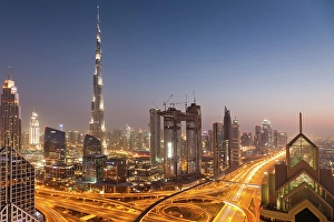 Adventures Prints: Dubai skyline at sunset with Burj Khalifa