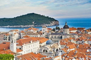 Assumption Cathedral Prints: Dubrovnik Cathedral and Lokrum Island elevated view
