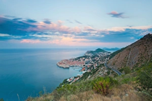Former Yugoslavia Prints: Dubrovnik Old Town and Mount Srd at sunrise, Dalmatian Coast, Adriatic, Croatia, Europe