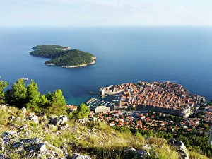 Ancient Walls Prints: Dubrovnik Old Town, UNESCO World Heritage Site, from Mount Srd, Dubrovnik, Croatia, Europe