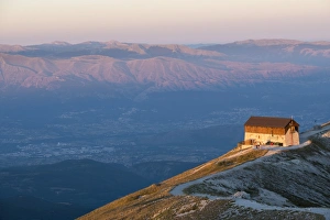 Abruzzo Prints: Duca degli Abruzzi mountain hut at sunrise, Gran Sasso e Monti della Laga National Park