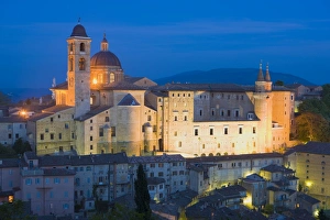 Renaissance Prints: Ducal Palace at night, Urbino, Le Marche, Italy, Europe