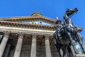 Edinburgh Prints: Duke of Wellington statue with traffic cone at Glasgow Museum of Modern Art in Scotland
