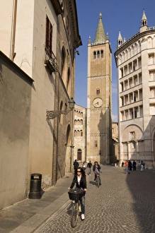 Bike Prints: Duomo (Cathedral) Bell Tower and Baptistry, Parma, Emilia-Romagna, Italy, Europe