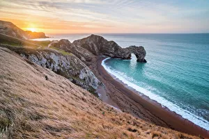Sea Stack Gallery: Durdle Door at sunrise, Lulworth Cove, Jurassic Coast, UNESCO World Heritage Site
