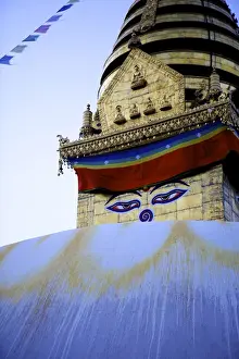 Religious Icon Prints: Dusk at the Buddhist stupa of Swayambu (Monkey Temple) (Swayambhunath)