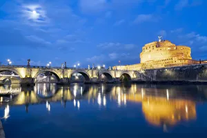 Light Beam Prints: Dusk over Castel Sant Angelo and bridge over River Tiber, UNESCO World Heritage Site