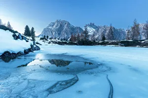 Mountain Pass Prints: Dusk on the frozen lake of Limides