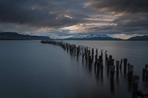 Chilean Prints: Dusk over The Last Hope Sound, Puerto Natales, Patagonia, Chile, South America