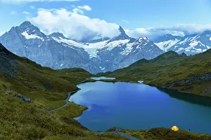 Grindelwald Prints: Dusk time over Bachalpsee and the snowy peaks of Wetterhorn and Shreckhorn