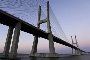 Tagus River Prints: Dusk at the Vasco da Gama Bridge over the River Tagus (Rio Tejo) in Lisbon