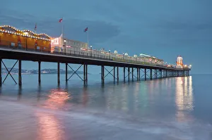 Text Prints: A dusk view of a classic seaside pier, Paignton Pier, Torbay, Devon, England