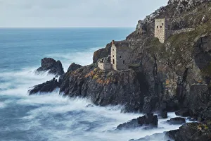 A dusk view of the iconic cliffside ruins of Botallack tin mine