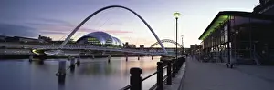 Millennium Bridge Prints: Dusk view towards Millennium Bridge, Tyne Bridge and Sage Music Hall, Quayside