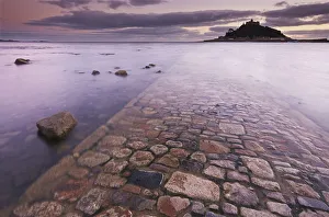 Marazion Prints: A dusk view of St. Michaels Mount, one of Cornwall