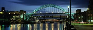 Newcastle Upon Tyne Collection: Dusk view towards Tyne Bridge over River Tyne, Quayside, Newcastle upon Tyne
