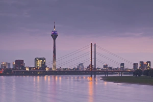 Dusseldorf Prints: The Dusseldorf skyline at dusk, Dusseldorf, North Rhine-Westphalia, Germany, Europe