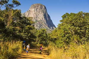 Malawi Prints: Dusty track laeding to the granite peaks of Mount Mulanje, Malawi, Africa
