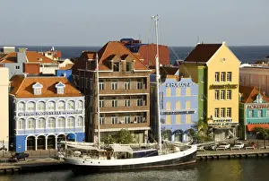 Curacao Prints: Dutch style buildings along the waterfront of the Punda central district