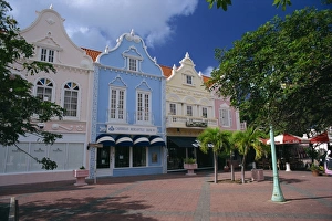 Aruba Prints: Dutch style colonial building facades, Oranjestad, Aruba, West Indies, Caribbean