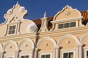 Aruba Prints: Dutch style gables show colonial influence, Oranjestad, Aruba, Caribbean, Central America