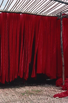 Fabrics Prints: Dyed cotton hanging to dry, Rajasthan state, India, Asia