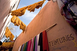 Dyed Prints: The Dyers Souks, freshly dyed wools drying, Medina, Marrakech (Marrakesh)