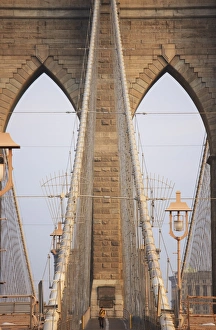 Early morning on Brooklyn Bridge, New York City, New York, United States of America