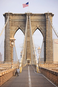 Early morning on Brooklyn Bridge, New York City, New York, United States of America