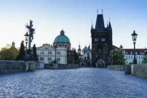 Early morning on Charles Bridge, UNESCO World Heritage Site, Prague, Czech Republic