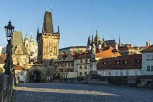 Early morning on Charles Bridge, UNESCO World Heritage Site, Prague, Czech Republic