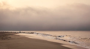Early morning fisherman on Will Rogers Beach, Pacific Palisades, California, United