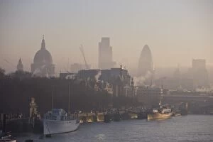 Early morning fog hangs over St. Pauls and the City of London skyline