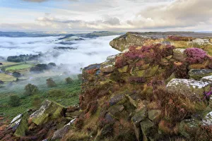 Derbyshire Prints: Early morning fog, partial temperature inversion, Curbar Edge, Peak District National Park