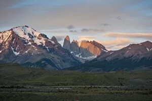 Early morning light over the Torres del Paine National Park, Patagonia, Chile, South America