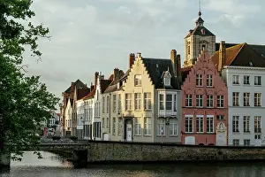 Bruges Prints: Early morning light on traditional buildings, Bruges, Belgium