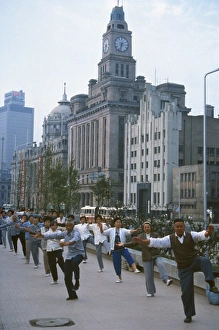 Keep Fit Prints: Early morning tai chi in front of old customs house, Shanghai, China, Asia