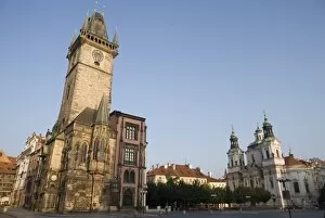 Early morning, Town Hall, Clock, Church of St. Nicholas, Old Town Square