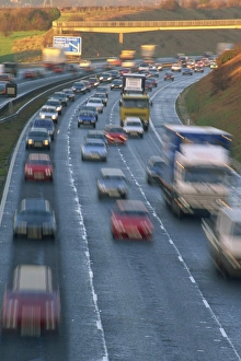 Motorway Prints: Early morning traffic, M27, Portsmouth, Hampshire, England, United Kingdom, Europe