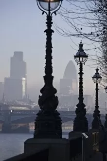 Early morning view of the City of London from the South Bank, London, England