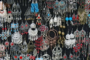 Images Dated 20th June 2006: Earrings for sale, Sidi Bou said, Tunisia, North Africa, Africa