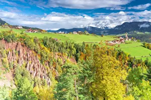 Bolzano Prints: Earth pyramids natural monument of Renon plateau in autumn, Longomoso, Bolzano
