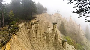 Bolzano Prints: Earth Pyramids and woods in the autumn mist, Perca (Percha), province of Bolzano