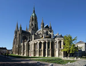 Traditionally French Prints: East end of Notre-Dame Cathedral, Bayeux, Normandy, France, Europe