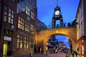Cheshire Collection: East Gate Clock at Christmas, Chester, Cheshire, England, United Kingdom, Europe