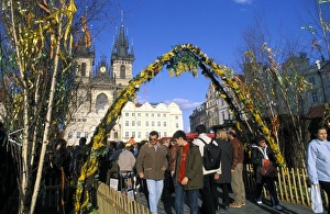 Religious Festival Prints: Easter decorations on Old Town Square, Stare Mesto, Prague, UNESCO World Heritage Site