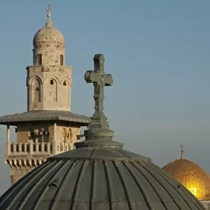 Ecce Homo dome, minaret and Dome of the Rock, Jerusalem, Israel, Middle East