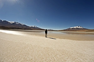 Bolivian Prints: At the edge of a salt lake high in the Bolivian Andes, Bolivia, South America