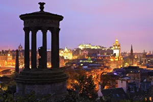 Columns Prints: Edinburgh cityscape at dusk looking towards Edinburgh Castle, Edinburgh